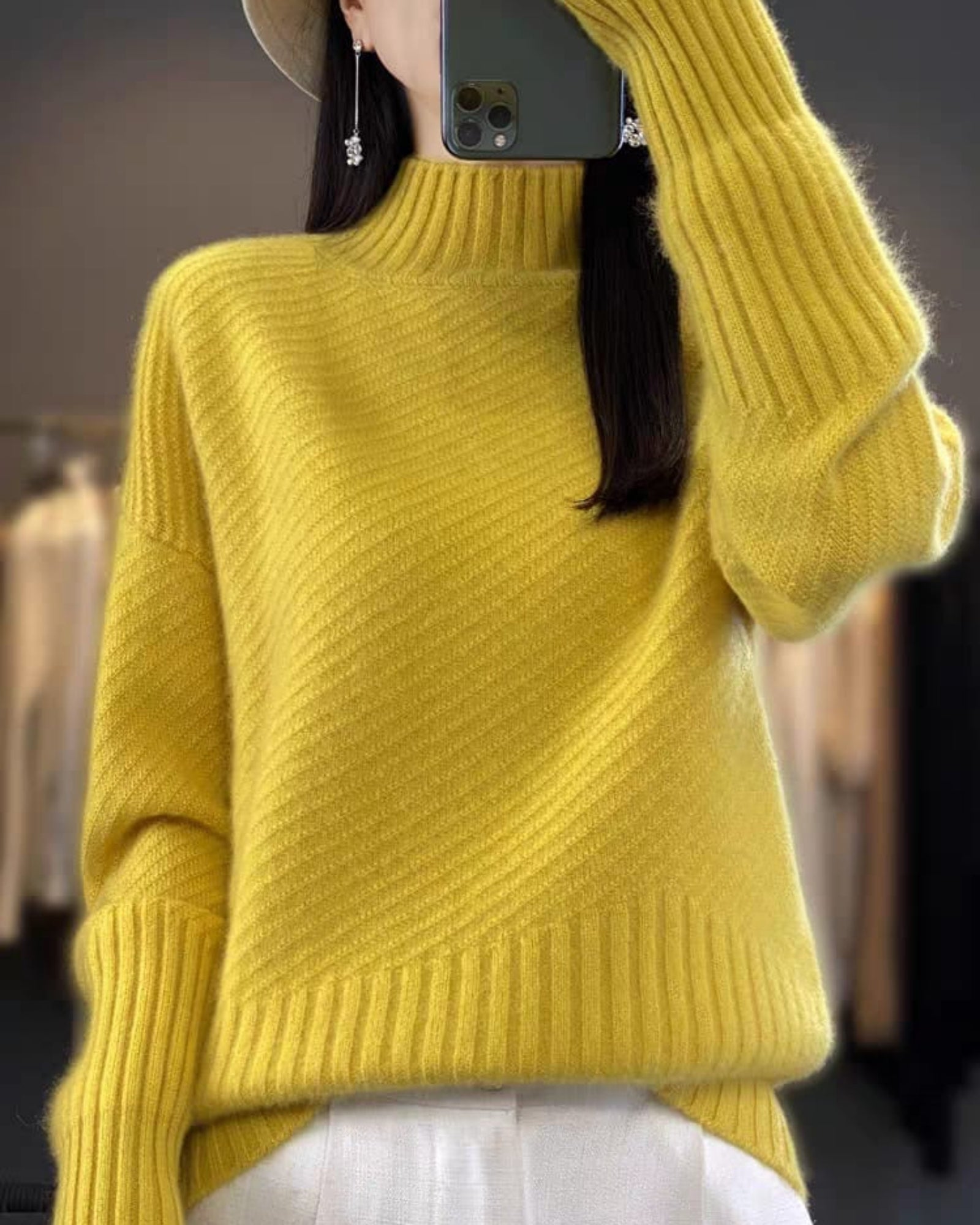 Luxury Cashmere Oversized High-Neck Ribbed Pullover