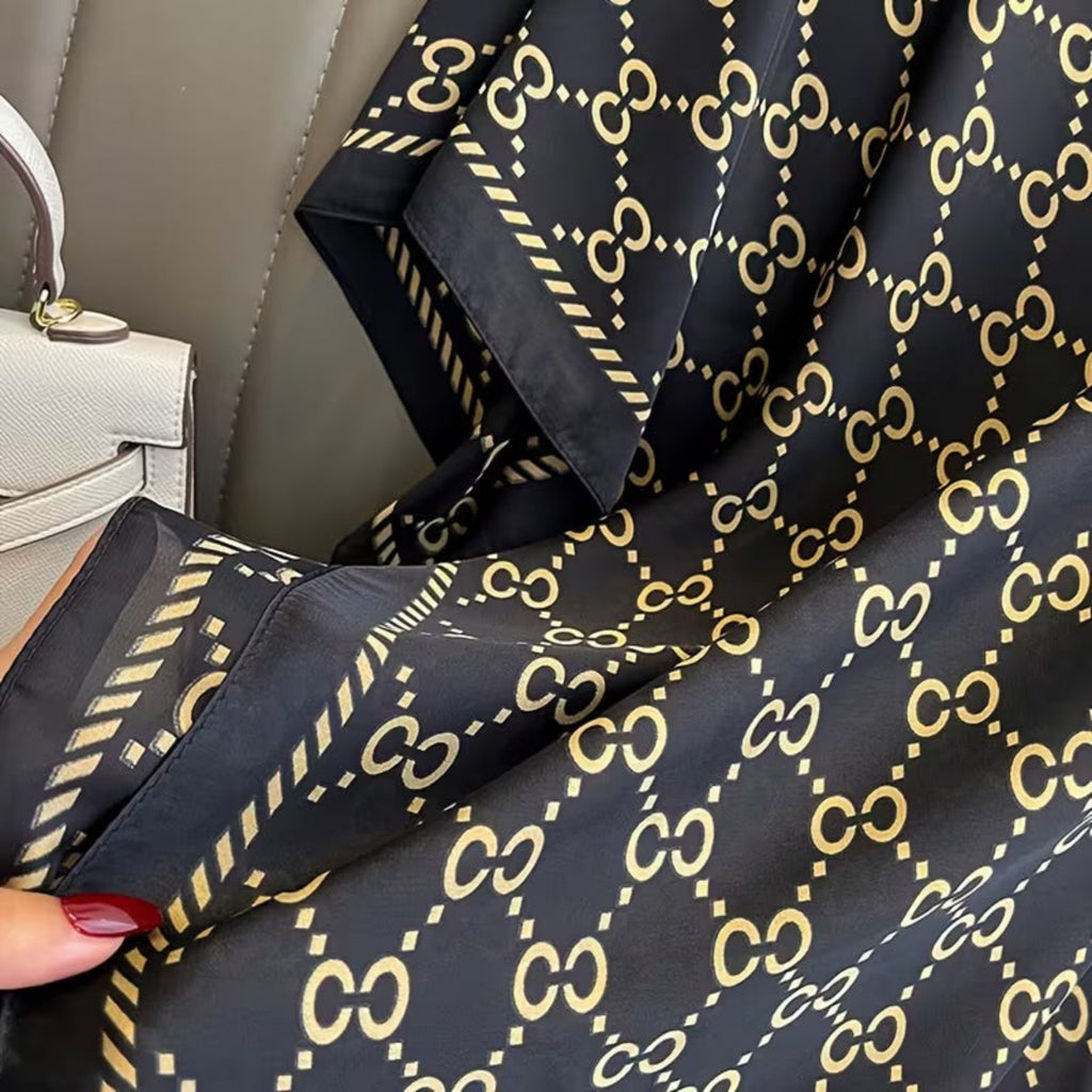 Luxury Monogram Printed Silk Stole with