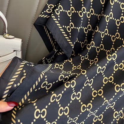 Luxury Monogram Printed Silk Stole with Red & Green Statement Border