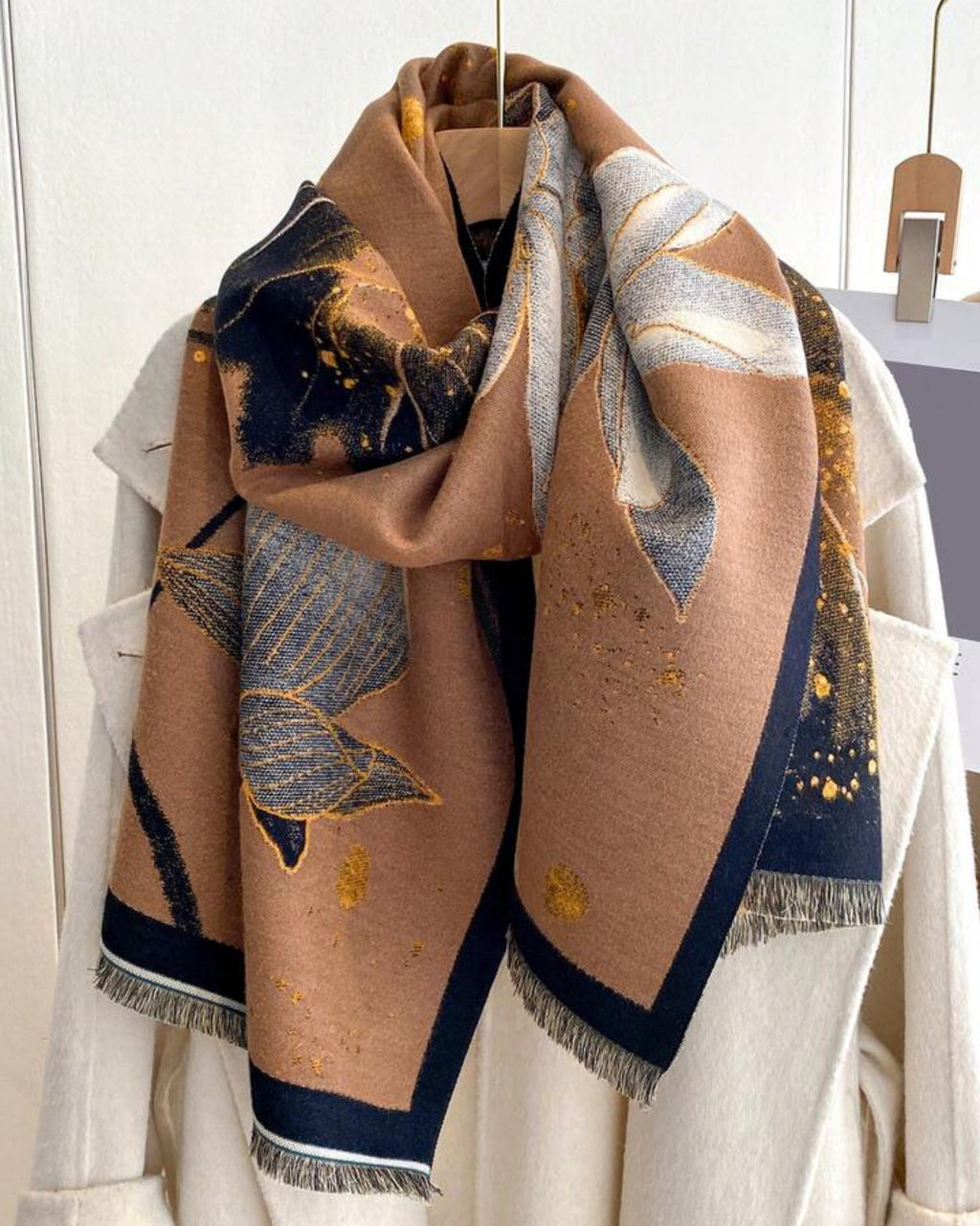 Midnight Amber Black Shawl for Women - Botanical Winter Wrap