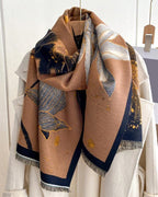 Midnight Amber Black Shawl for Women - Botanical Winter Wrap