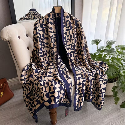 Luxury satin silk stole with modern geometric design