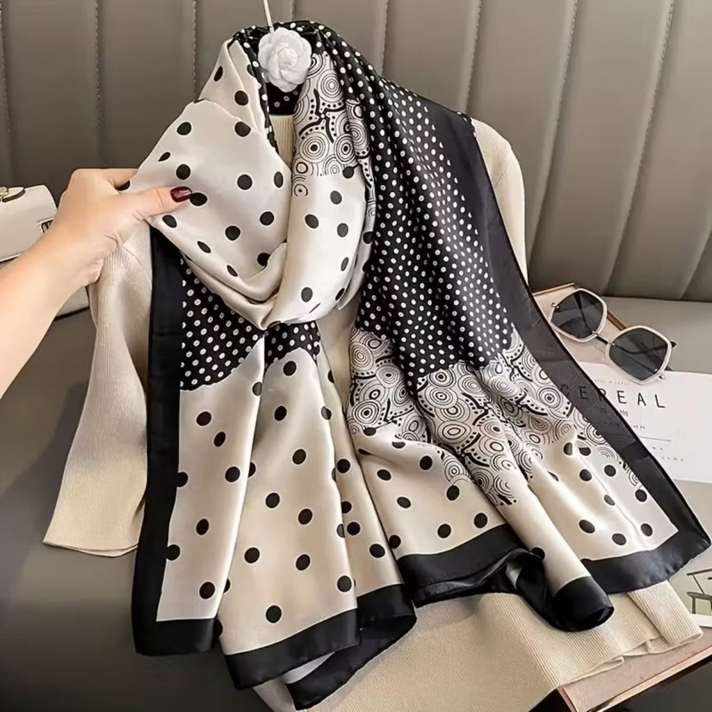 Black and ivory polka dot silk stole for women