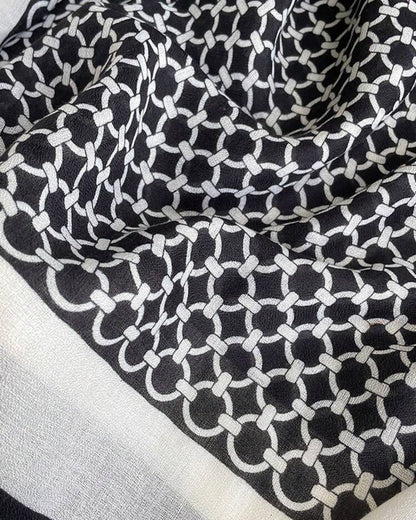 Monochrome chain print cotton stole with black and white border made from soft viscose fabric
