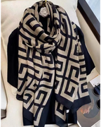 Monochrome maze geometric cotton black beige stole for women