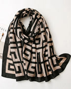 Monochrome maze geometric cotton black beige stole for women
