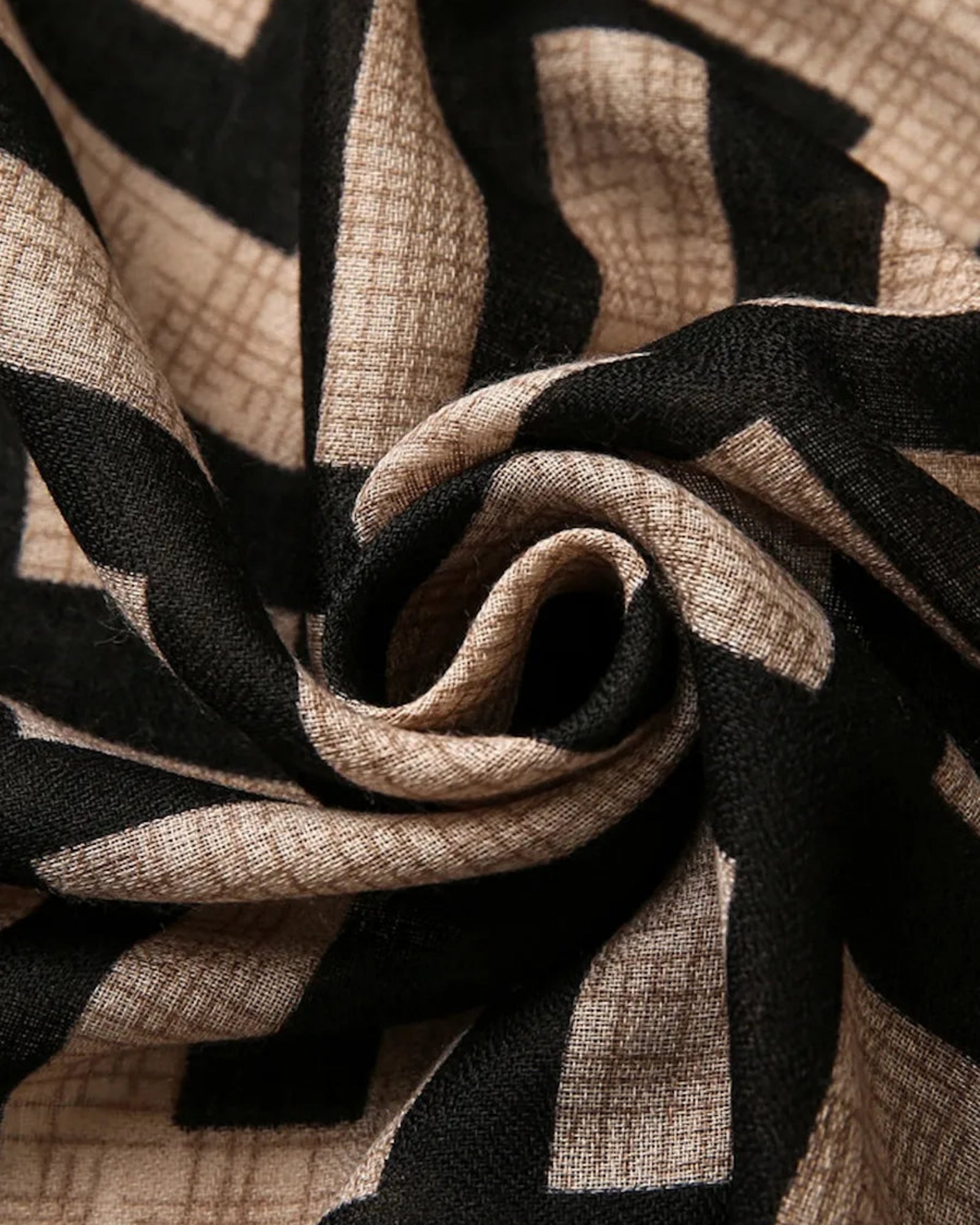 Monochrome maze geometric cotton black beige stole for women
