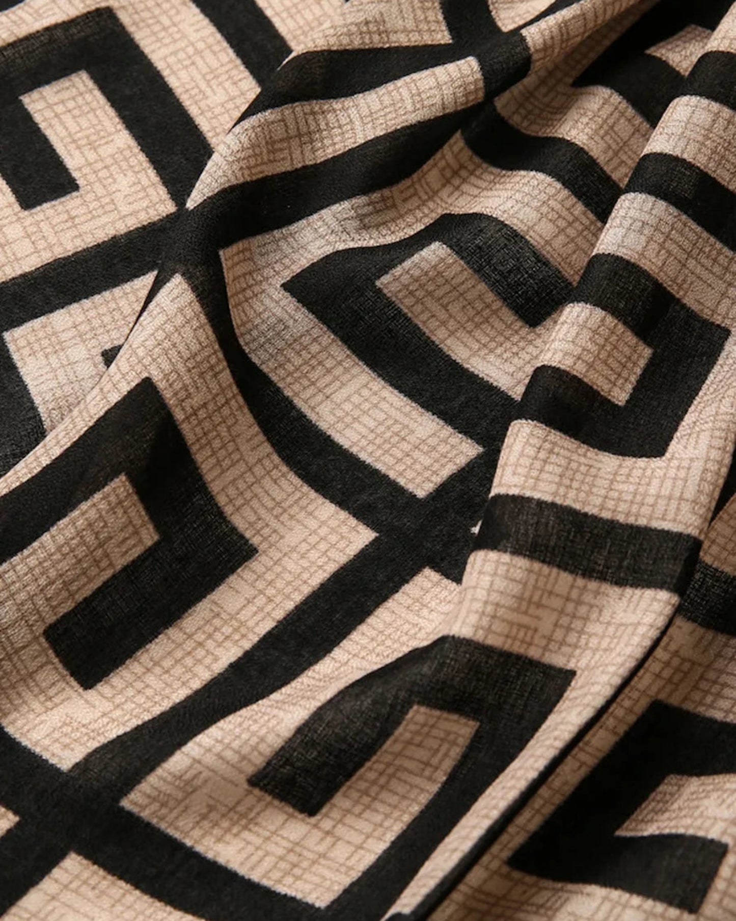 Monochrome maze geometric cotton black beige stole for women
