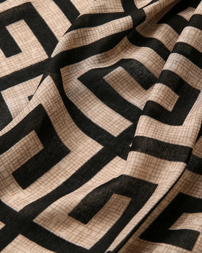 Monochrome maze geometric cotton black beige stole for women

