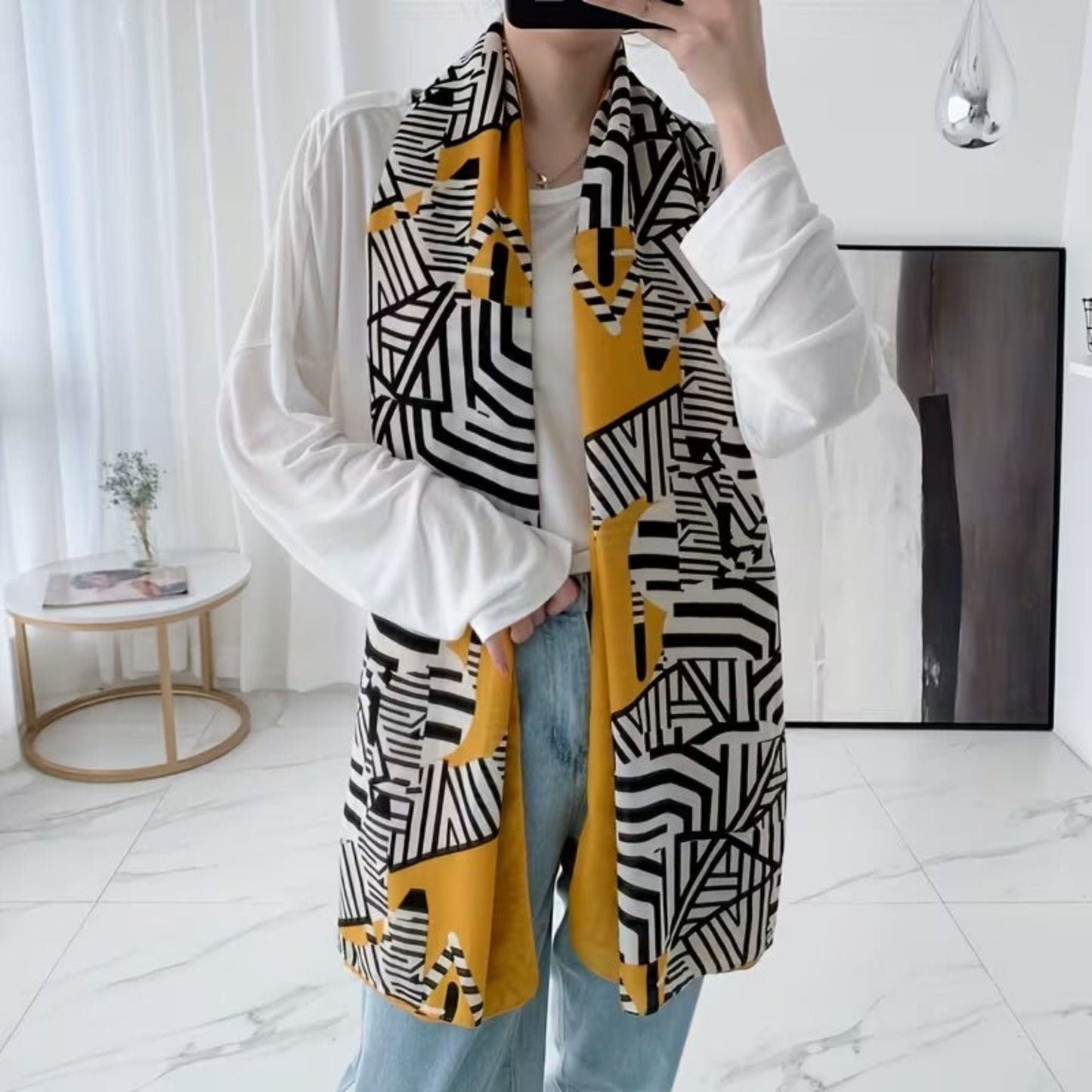 Premium viscose cotton stole with abstract geometric design