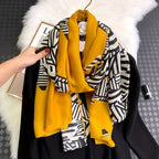 Mustard black geometric print cotton stole for everyday wear