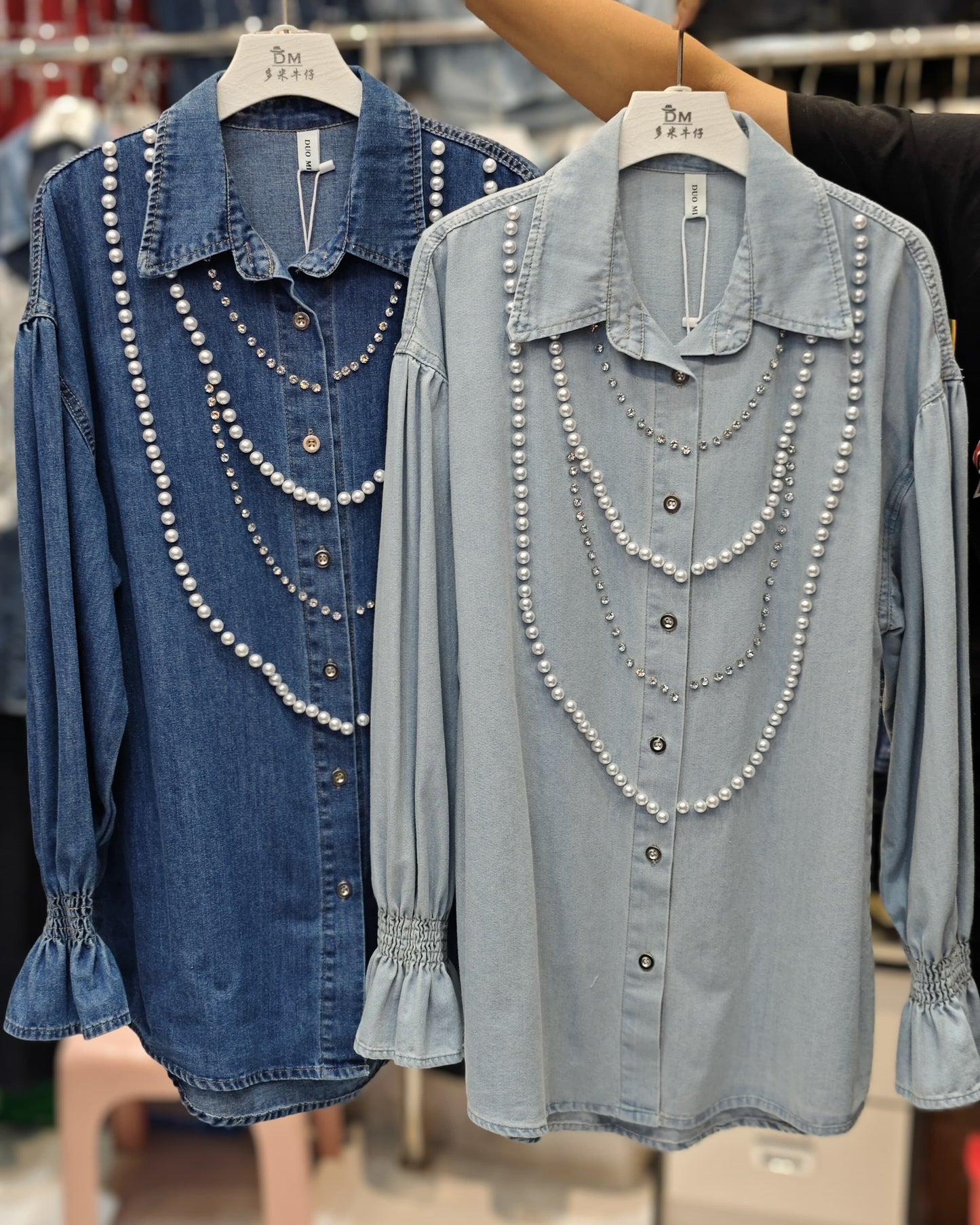 Pearl Cascade Denim Shirt