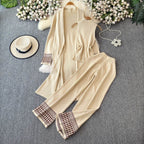 Premium 3-Piece Ribbed Knit Co-ord Set - Sleeveless Top & Duster