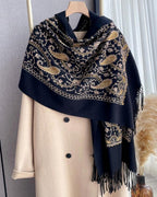Regal Noir Embroidered Winter Stole
