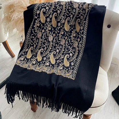 Regal Noir  Embroidered Winter Stole