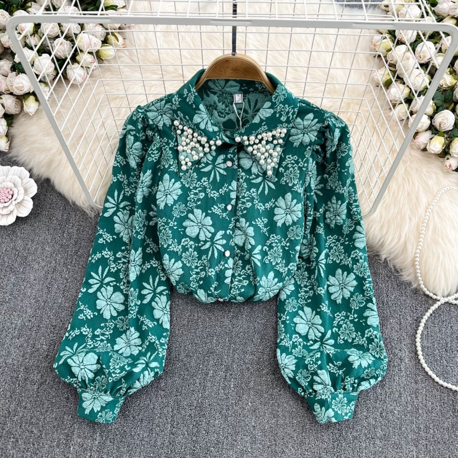 Serbia Pearled Jacquard Shirt- Green