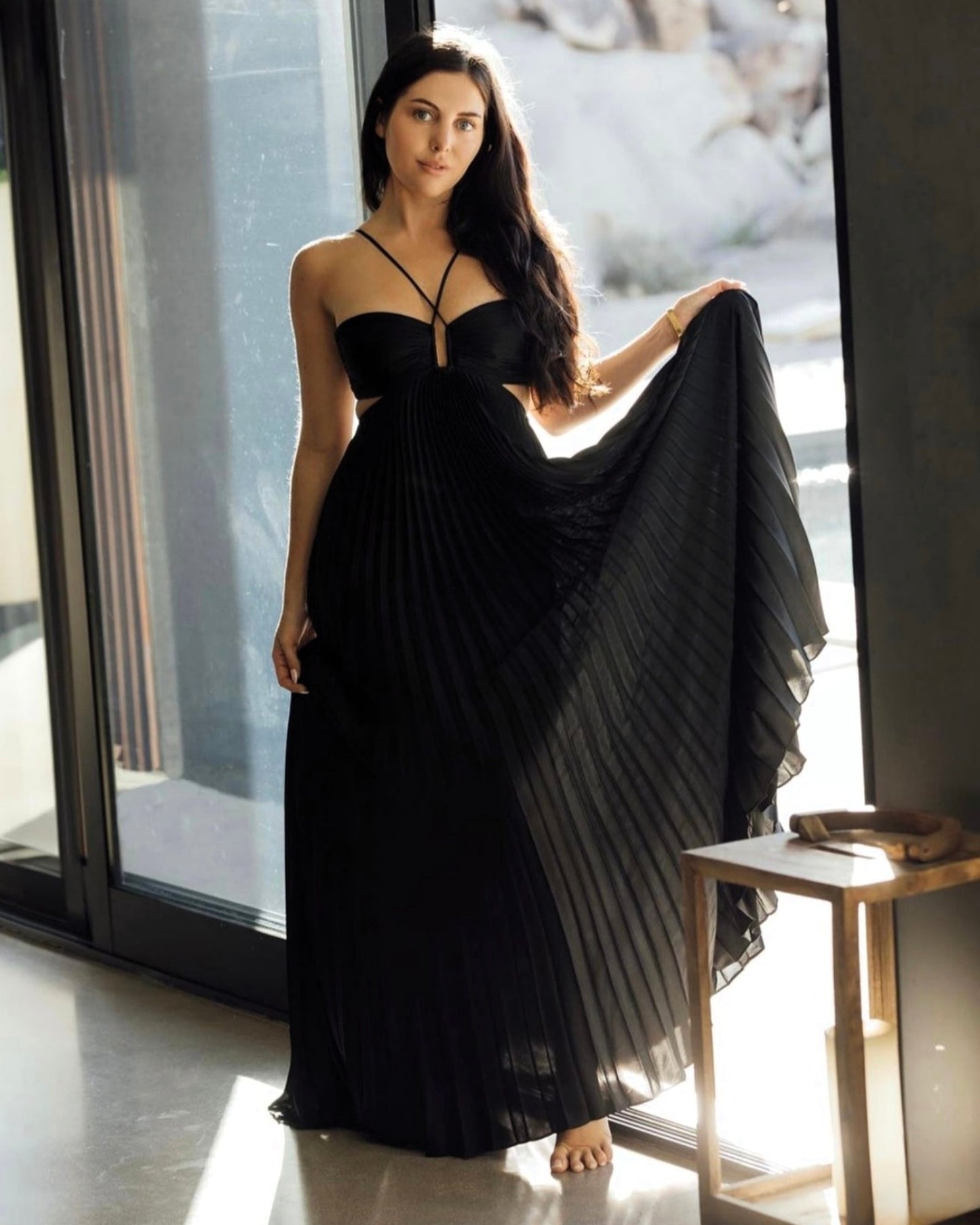 Shae Black Pleated Maxi Dress