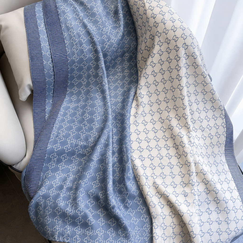 Silver Monogram Logo Print Viscose Cotton Stole