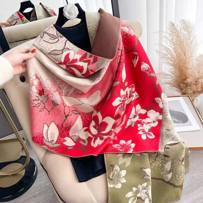 Skybloom Luxury Reversible Floral Print Cashmere Feel Scarf/Shawl