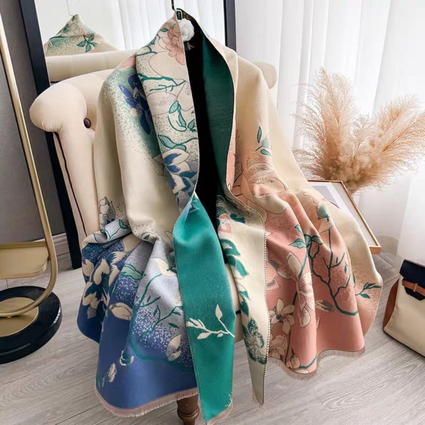 Skybloom Luxury Reversible Floral Print Cashmere Feel Scarf/Shawl