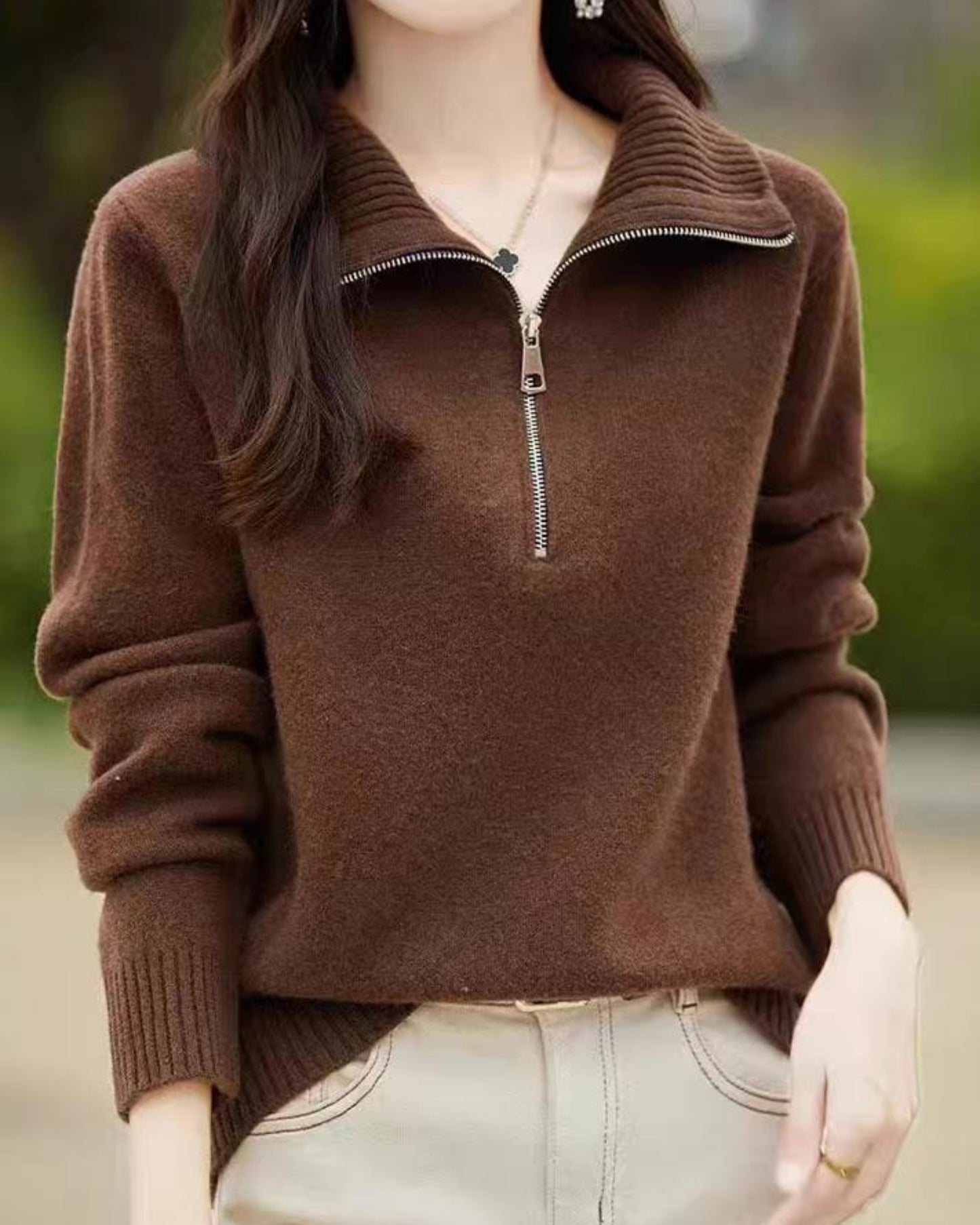 Soft Mock Neck Quarter-Zip Pullover Jumper
