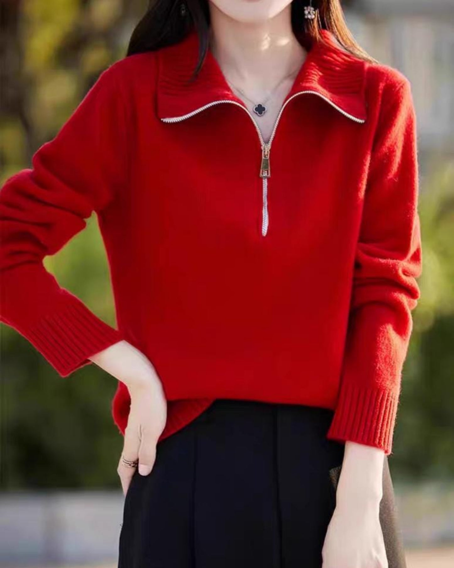Soft Mock Neck Quarter-Zip Pullover Jumper