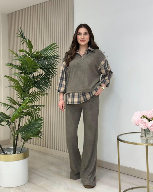 The Cozy Chic Knit Vest & Plaid Shirt Layering Set