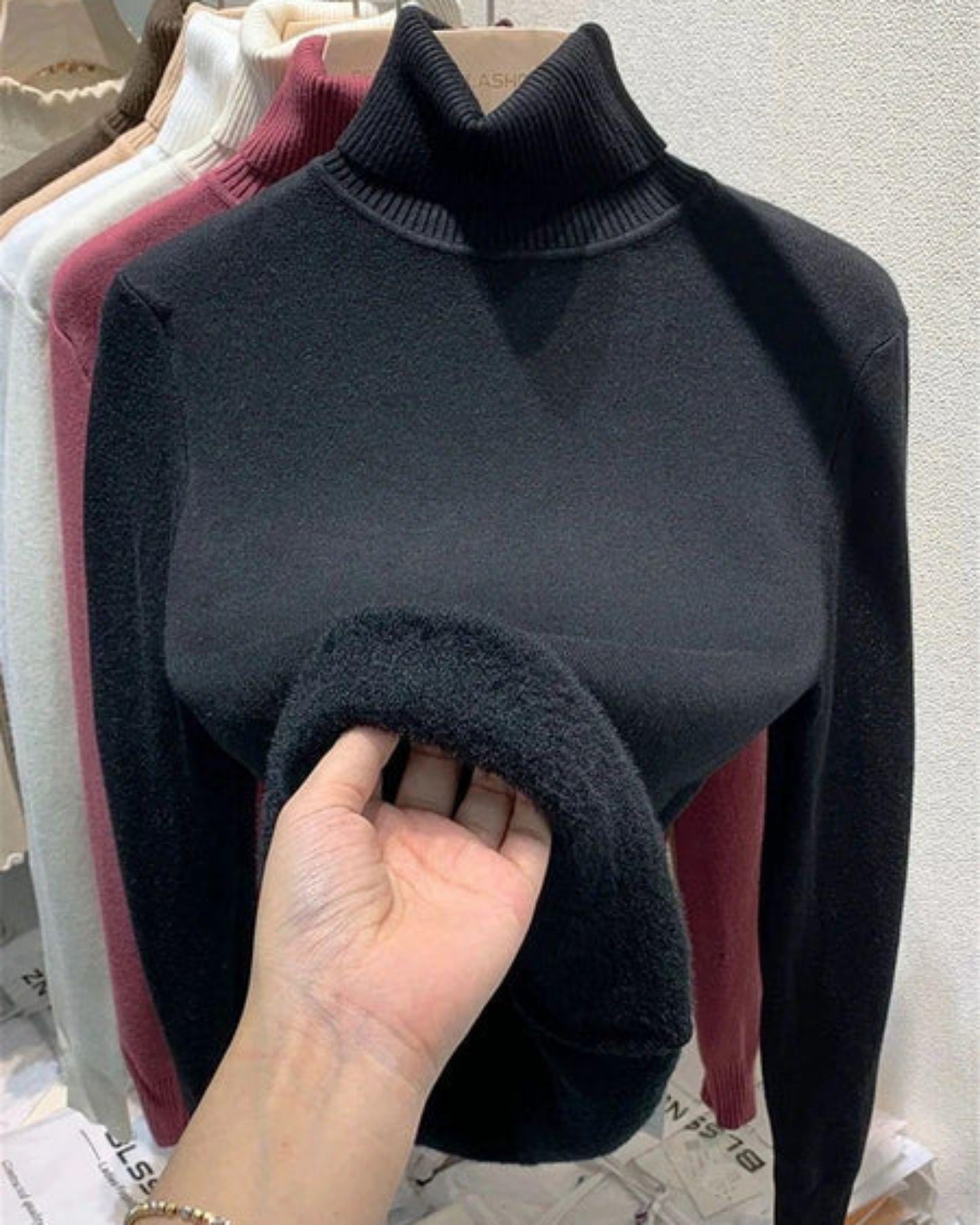 Thermal Fleece-Lined Turtleneck Sweater