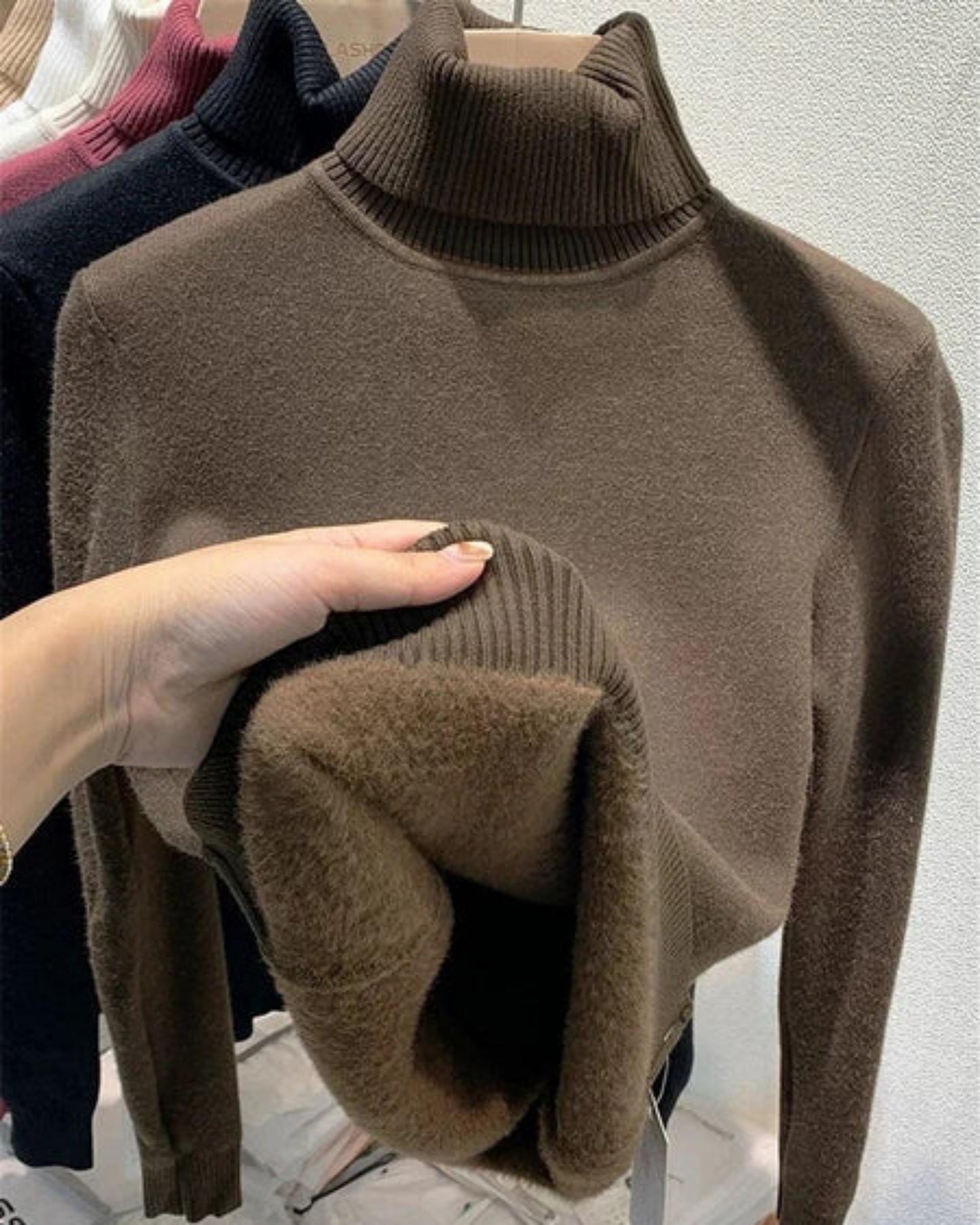 Thermal Fleece-Lined Turtleneck Sweater
