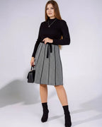 Two-Tone Herringbone Knit A-Line Dress