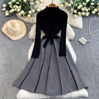 Two-Tone Herringbone Knit A-Line Dress