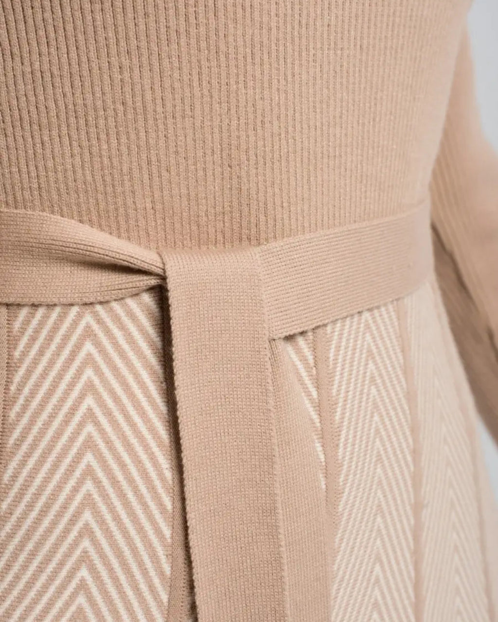 Two-Tone Herringbone Knit A-Line Dress