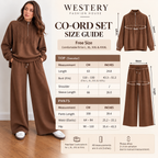 Westery Alpine Half-Zip Knit Co-ord Set size guide with garment measurements and free-size fit information.