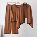 The Atelier Edge Mocha Brown knit co ord set with top pants and shawl