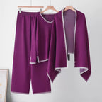The Atelier Edge Royal Plum knit co ord set with top pants and shawl