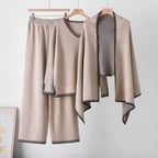 The Atelier Edge Soft Taupe knit co ord set with top pants and shawl