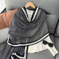 Close-up of Athens Classic Greek Key Viscose Cotton Stole showing black and white Greek key meander border pattern and smooth viscose cotton fabric texture
