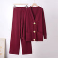 Aurelia burgundy ribbed knit cardigan and wide-leg pants co-ord set