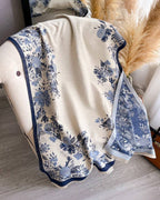The Blue Willow Reversible Wrap showing contrasting reversible side with Blue Willow heritage print in deeper tonal expression
