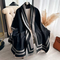 Cozyzone Classic Striped Knit Scarf Shawl showing timeless black and grey reversible jacquard stripe on soft faux cashmere fabric
