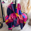 The Fuchsia Mosaic Cashmere Wrap showing bold vivid fuchsia mosaic geometric pattern on soft faux cashmere fabric in 185x65cm wrap format
