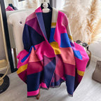 The Fuchsia Mosaic Cashmere Wrap showing bold vivid fuchsia mosaic geometric pattern on soft faux cashmere fabric in 185x65cm wrap format
