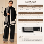 Free size houndstooth knit co-ord set size chart with garment measurements