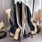 The Kensington Houndstooth Wrap showing full classic two-tone houndstooth pattern on soft faux cashmere fabric in 185x65cm wrap format
