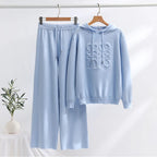 Light blue premium knit hoodie and wide-leg pants co-ord set