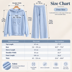 Free size embossed knit hoodie co-ord set size chart with top and pants measurements