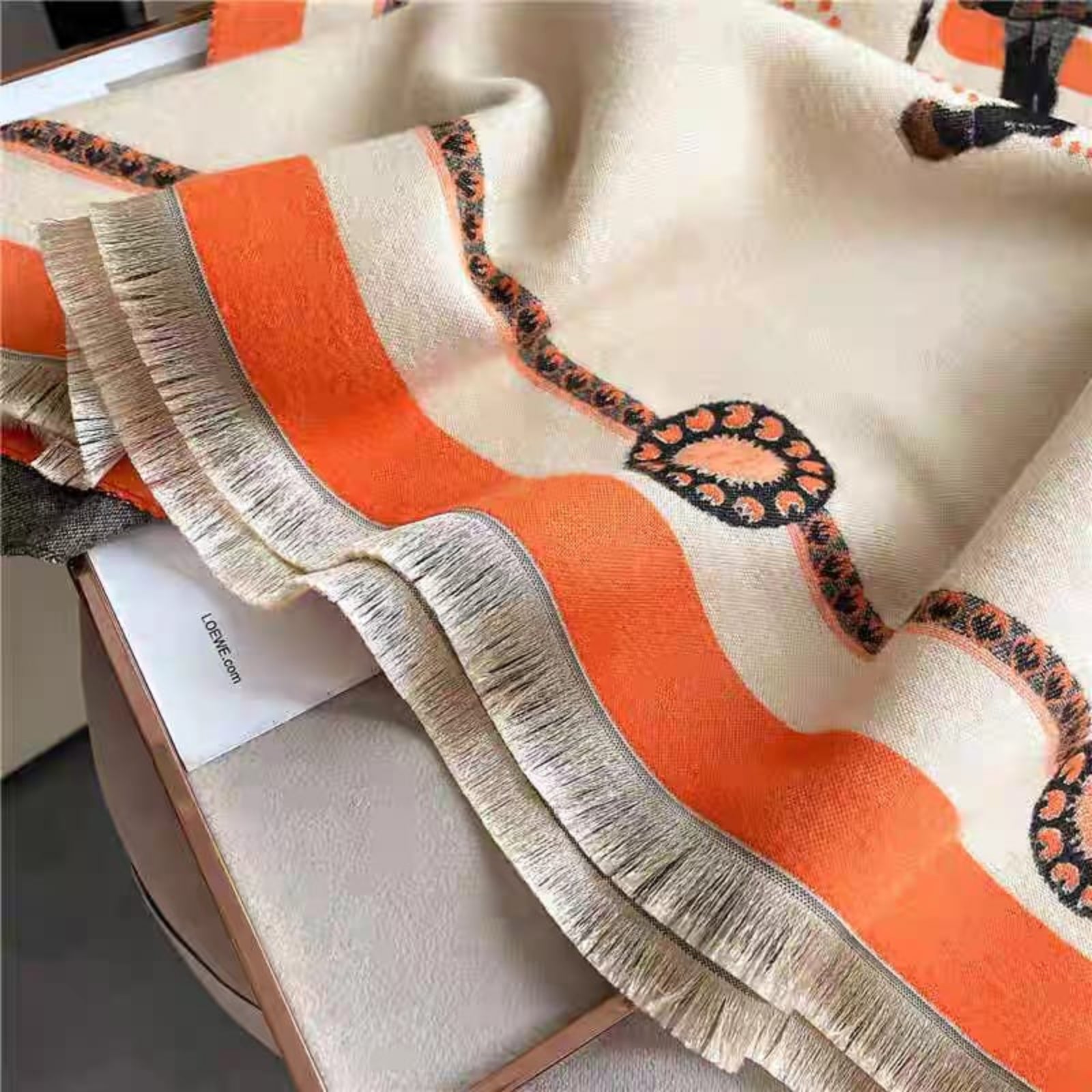  Elegant border detailing on oversized faux cashmere horse print shawl by Westery.