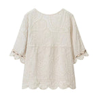Marisol Boho Embroidered Top in ivory, flat lay back view