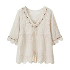 Marisol Boho Embroidered Top in ivory, flat lay front view