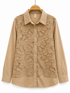 Odette Paisley Lace Shirt in beige with crochet overlay detail
